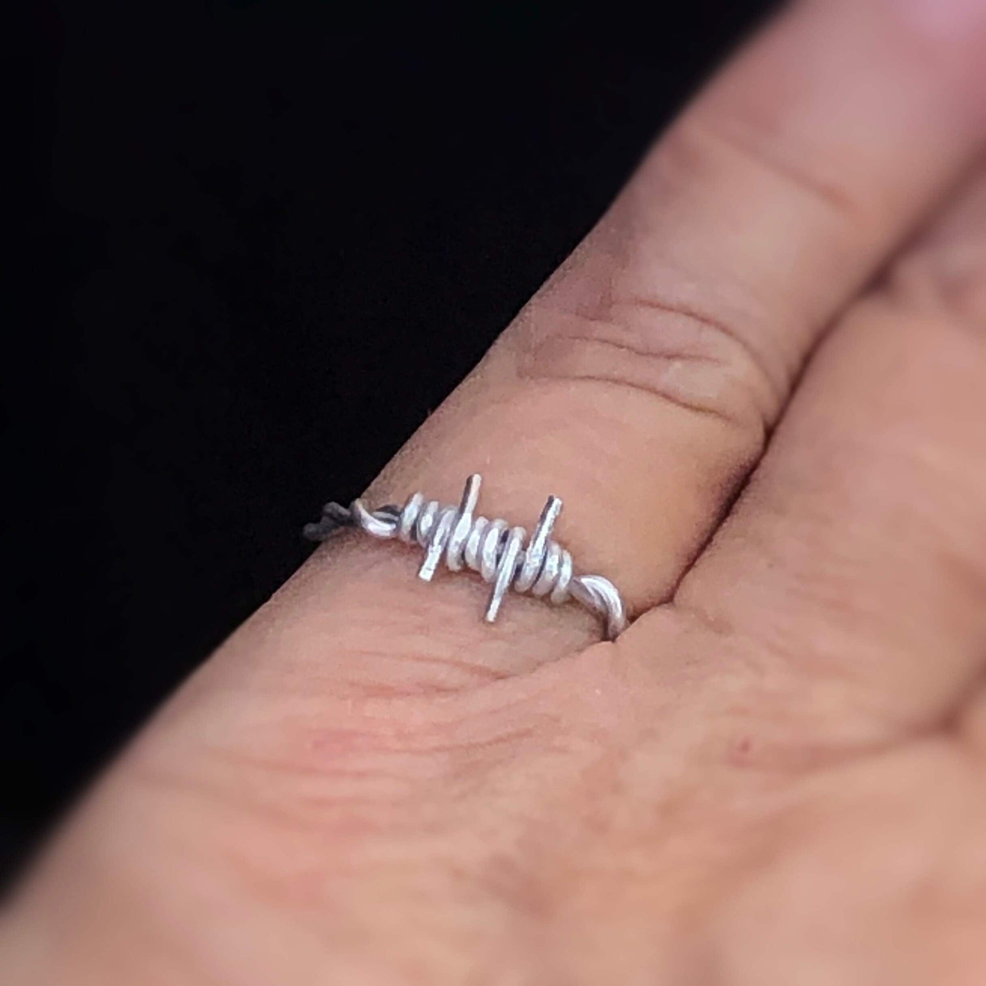 Silver Barbed wire ring, barbed wire choker and Barbed wire bracelet • Spiked ring Punk ring grunge aesthetic