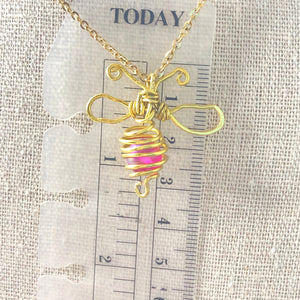 Personalized Cottagecore gold bee necklace pendant • Cottage core nature insect jewelry • Wire wrapped queen bee pendant bee keeping gift