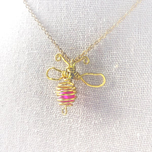Personalized bead queen bee necklace, Honey bee pendant, Bumblebee insect jewelry, Bumble bee nature charm, Gold bee healing necklace