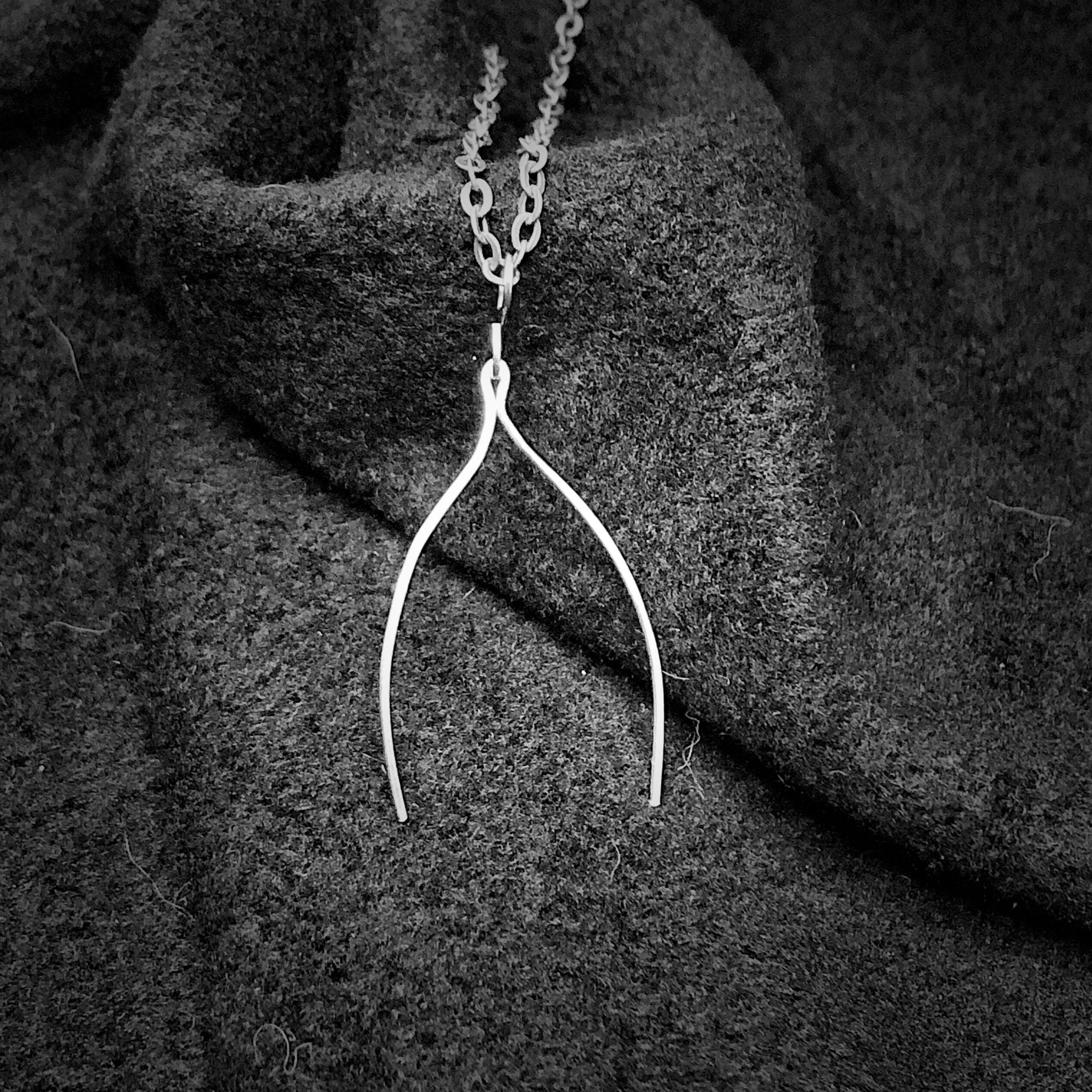 Wishbone Pendant Necklace Silver, Wishbone Good Luck Charm Chain 16