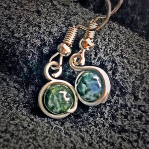 Natural Moss Agate crystal captured bead earrings
