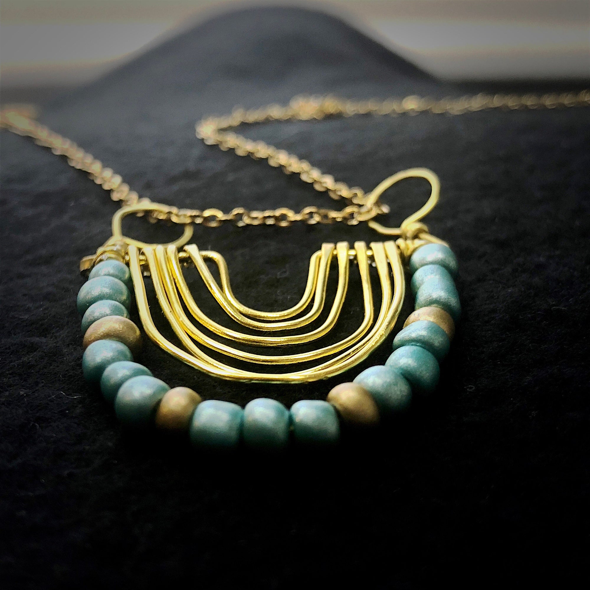 Ancient egypt talisman choker collar necklace for women, Beaded gold turquoise egyptian necklace, Goddess Isis revival amulet pharaoh