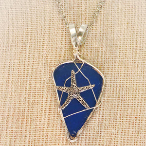 Ocean Dreams blue sea glass and starfish necklace pendant jewelry