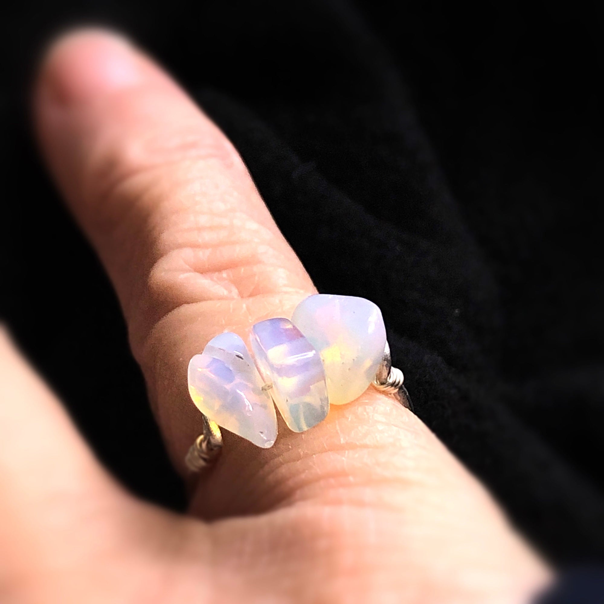 Unique Opalite ring  Comtemporary Mid century modern ring,  Art deco Rainbow moonstone June birthstone ring, Silver geometric quartz ring