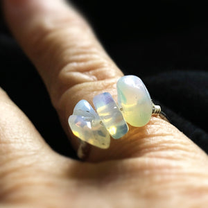 Unique Opalite ring  Comtemporary Mid century modern ring,  Art deco Rainbow moonstone June birthstone ring, Silver geometric quartz ring