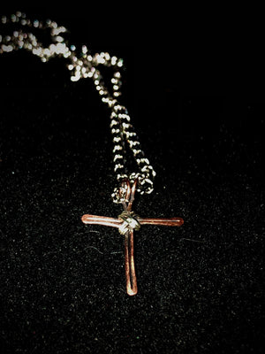 Rustic cross necklace pendant in silver