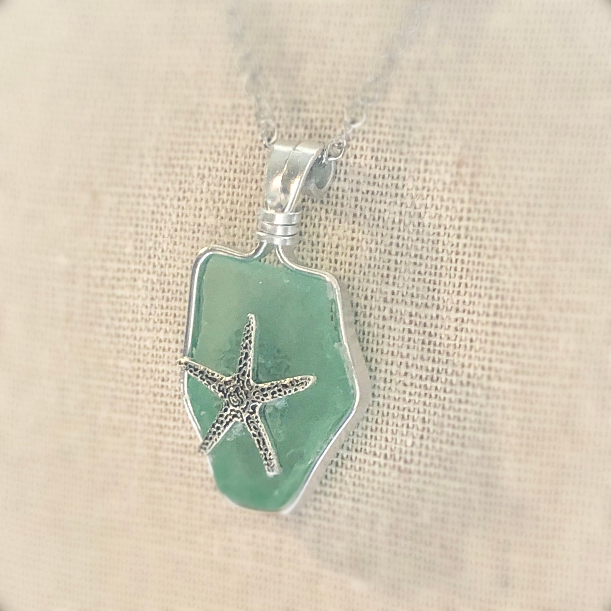 Seafoam Daydream green sea glass starfish pendant jewelry