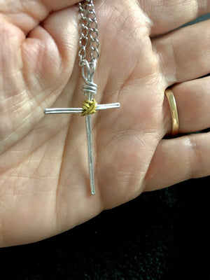 Rustic cross necklace pendant in silver