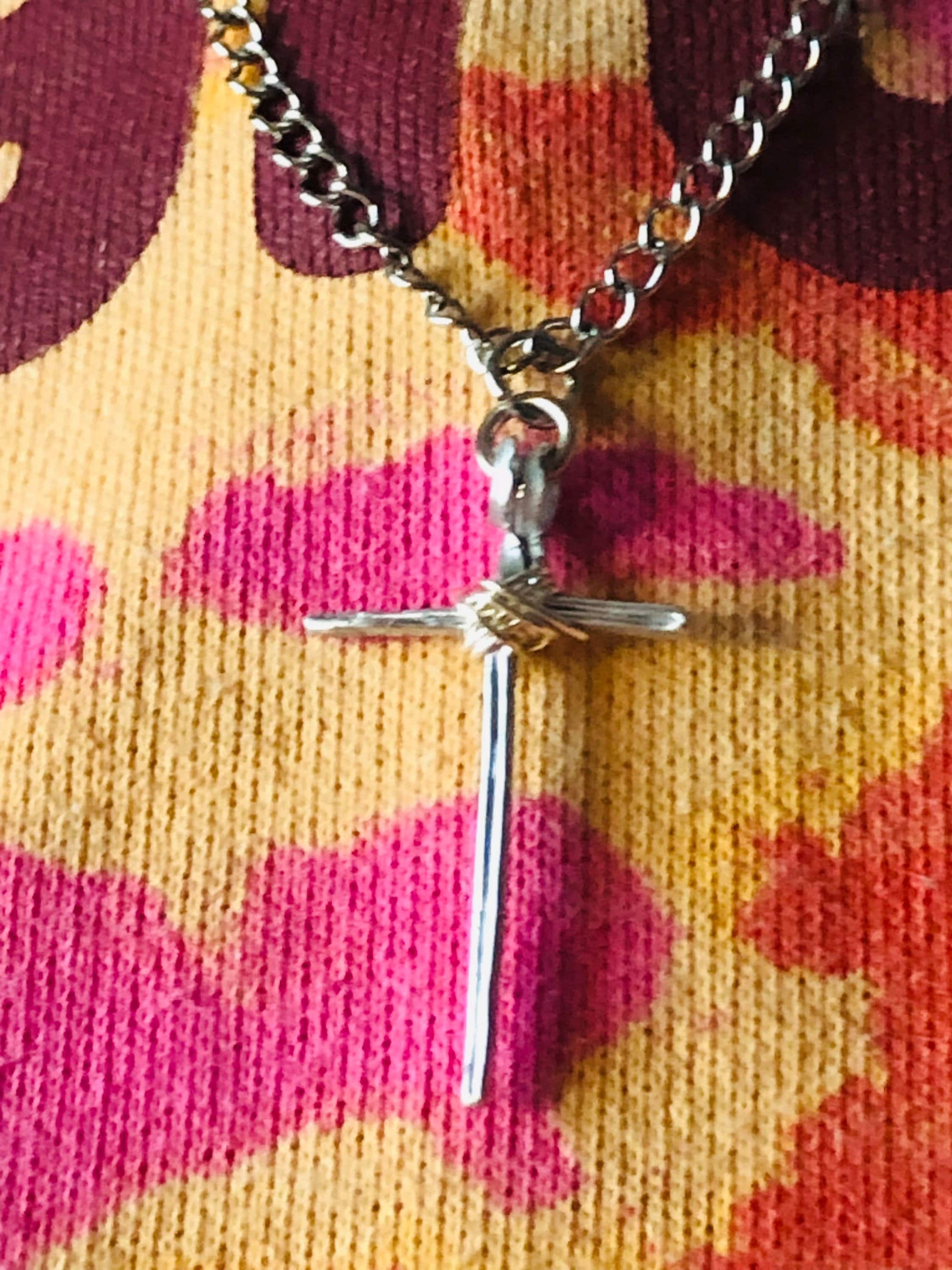 Rustic cross necklace pendant in silver