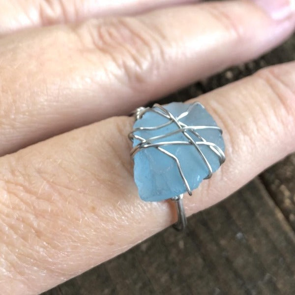 Handmade Ocean Blue Sea Glass Ring