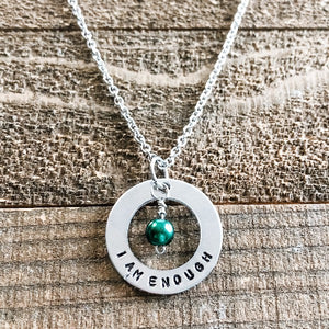 I Am Enough Necklace with Pearl Birthstone Bead