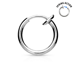 Fake Nose Ring Silver Hoop - Titanium Spring Action